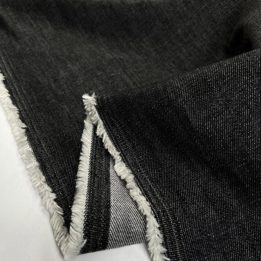 Como Moderno Denim Raffaello Cotton Elastane Black Stretch Woven Fabric Fold