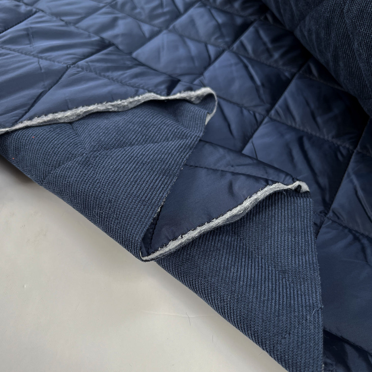Corduroy Quilting Petrol Blue Polyester Wadded Diamond Coating Fabric Fold
