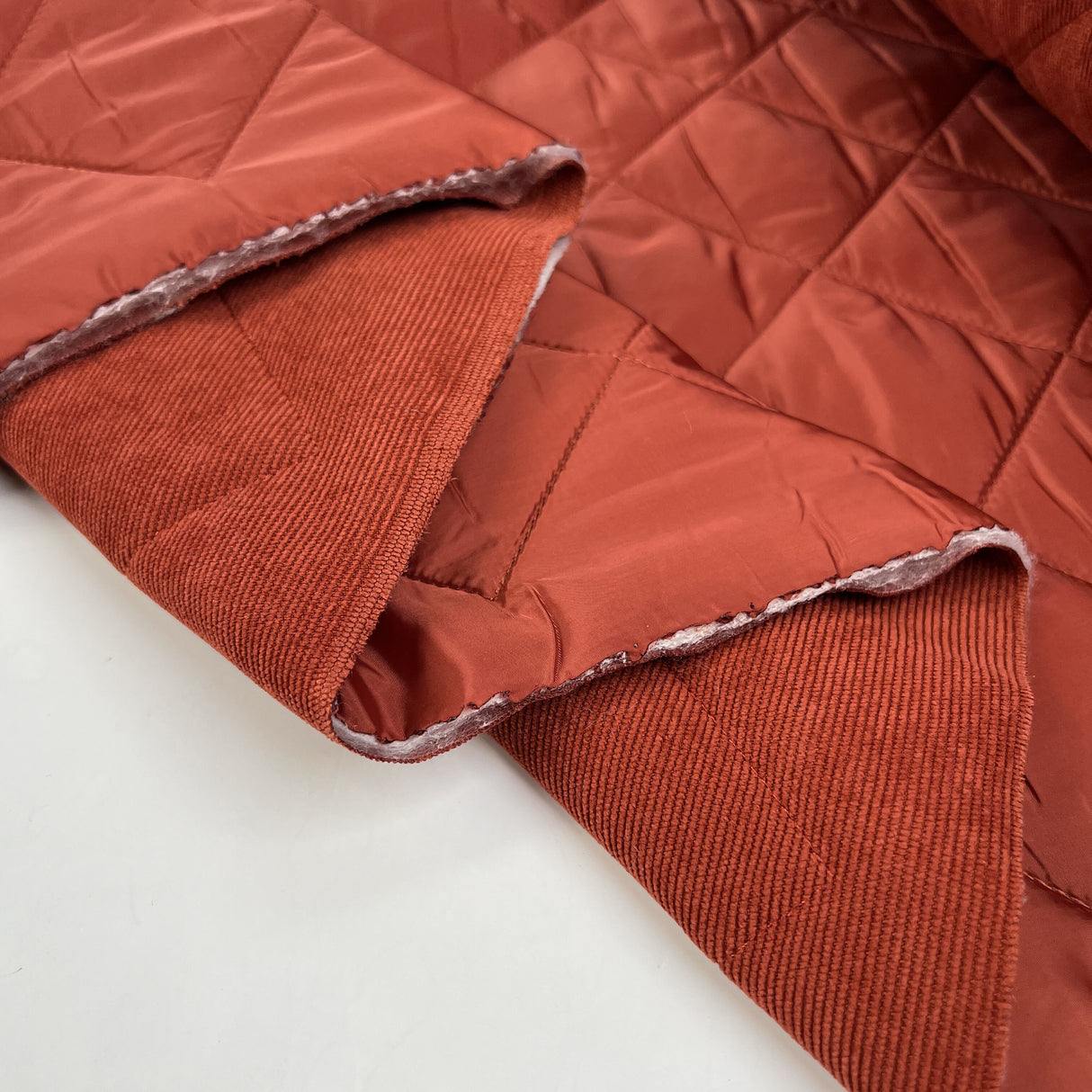 Corduroy Quilting Rust Orange Polyester Wadded Diamond Coating Fabric Fold