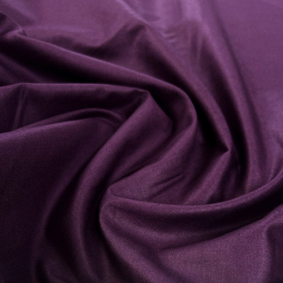 Core Range Cotton Lawn Aubergine Combed Woven Plain Dress Fabric