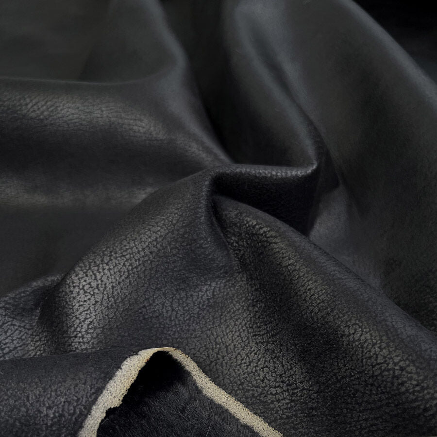 Corin Fur Backed Faux Leather Black Polyester Coating Fabric