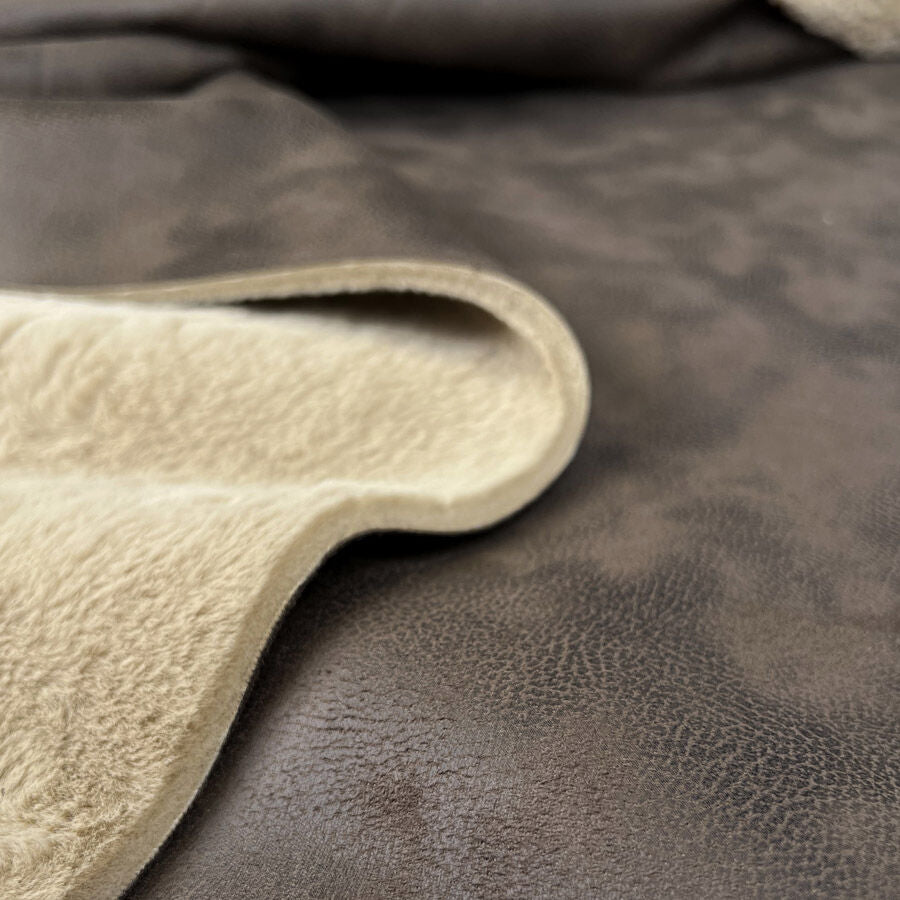 Corin Fur Backed Faux Leather Brown Polyester Coating Fabric