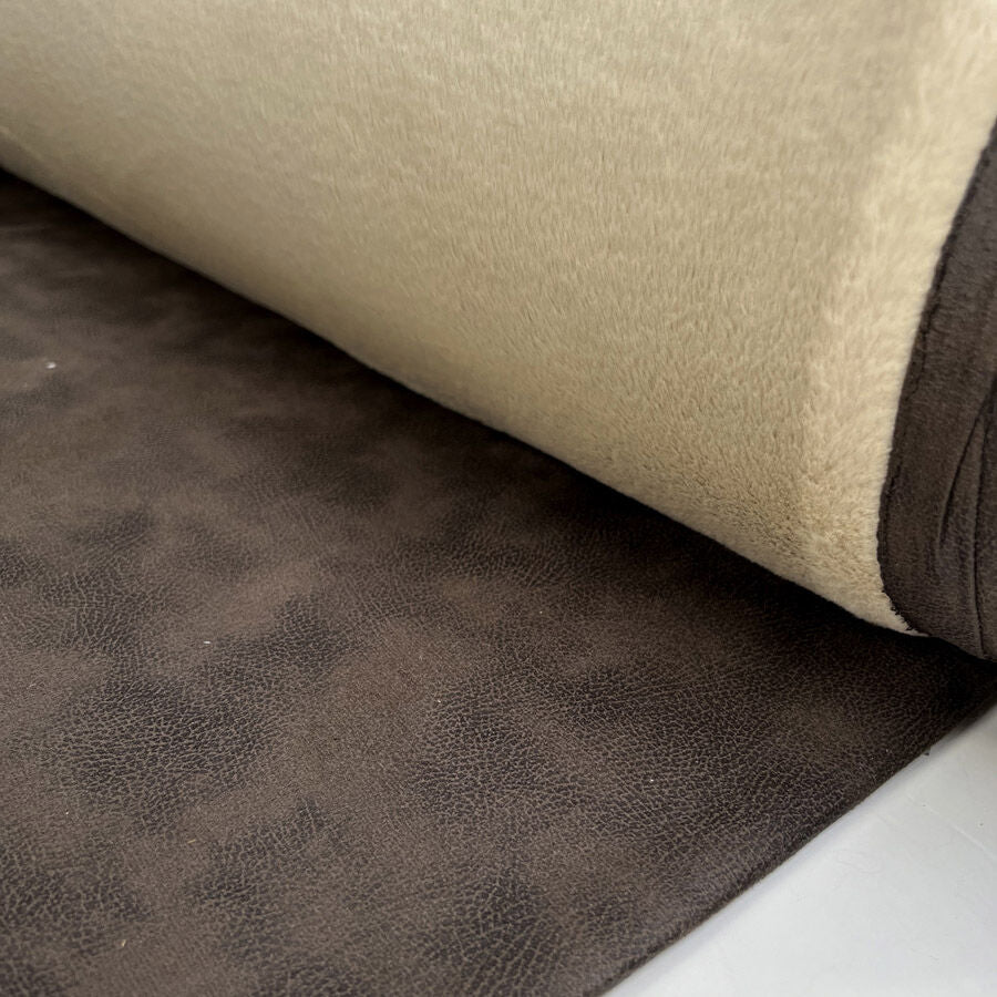 Corin Fur Backed Faux Leather Brown Polyester Coating Fabric Roll