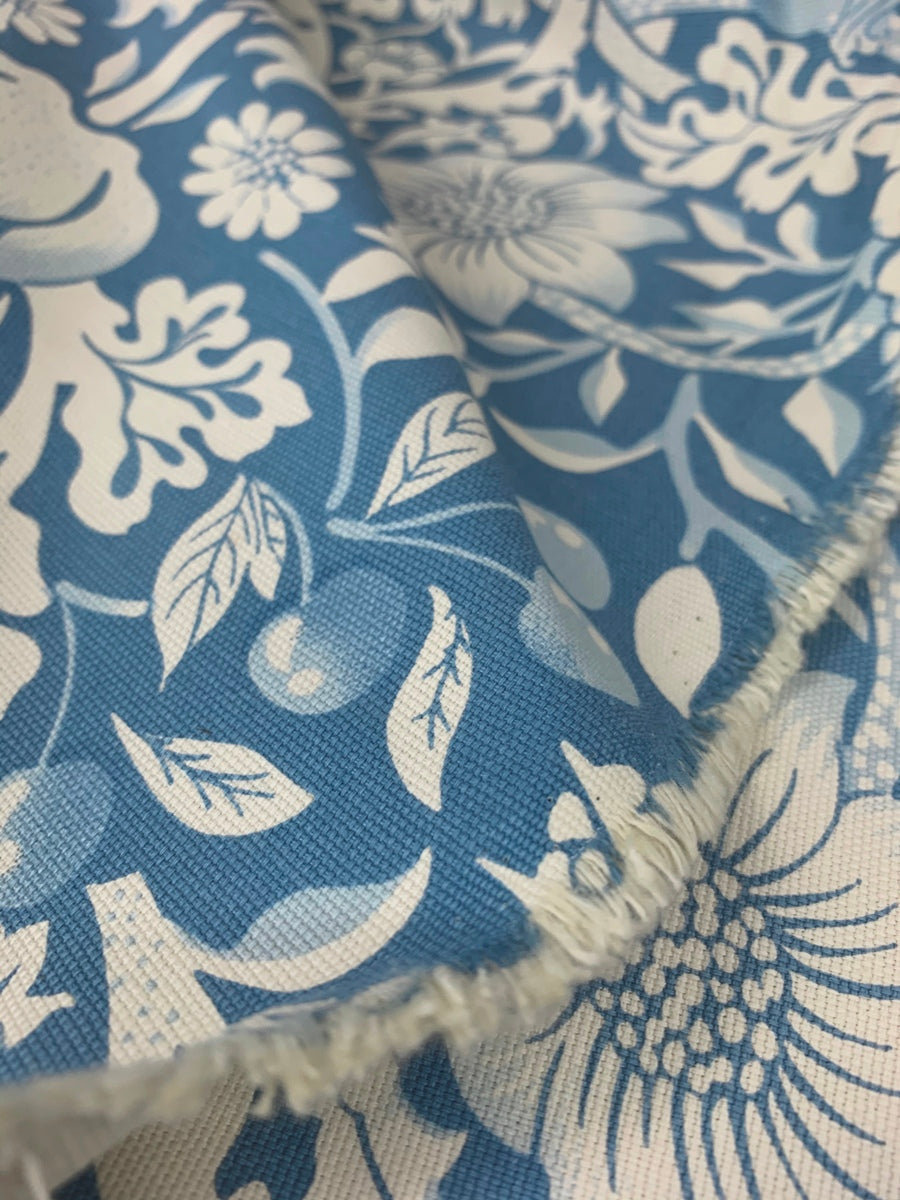 Cotton Canvas Cherry Thief Cotton Canvas Fabric Duck Egg Blue Floral Inspiered By William Morris Fold 2
