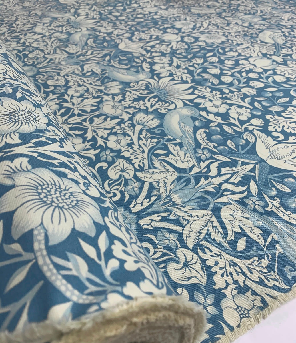 Cotton Canvas Cherry Thief Cotton Canvas Fabric Duck Egg Blue Floral Inspiered By William Morris Roll