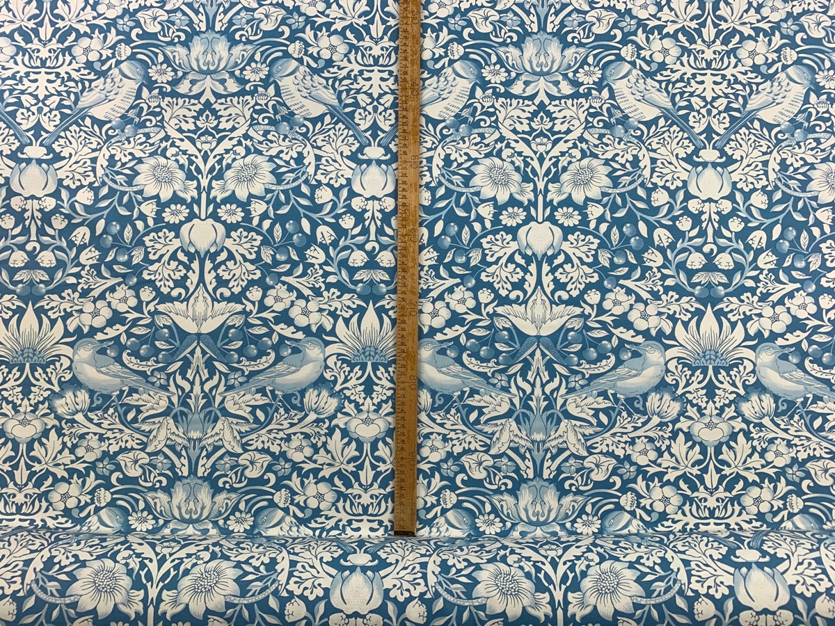 Cotton Canvas Cherry Thief Cotton Canvas Fabric Duck Egg Blue Floral Inspiered By William Morris Scale 2