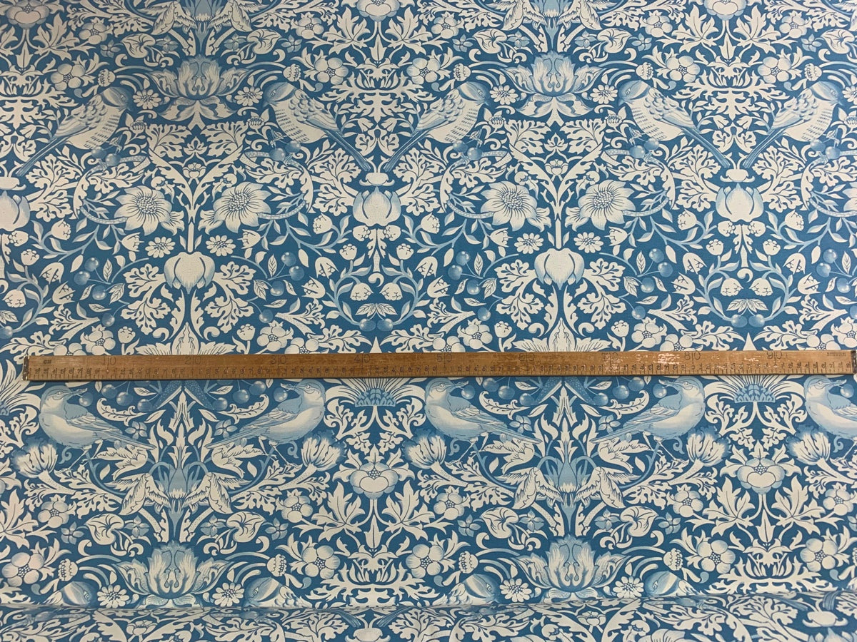 Cotton Canvas Cherry Thief Cotton Canvas Fabric Duck Egg Blue Floral Inspiered By William Morris Scale