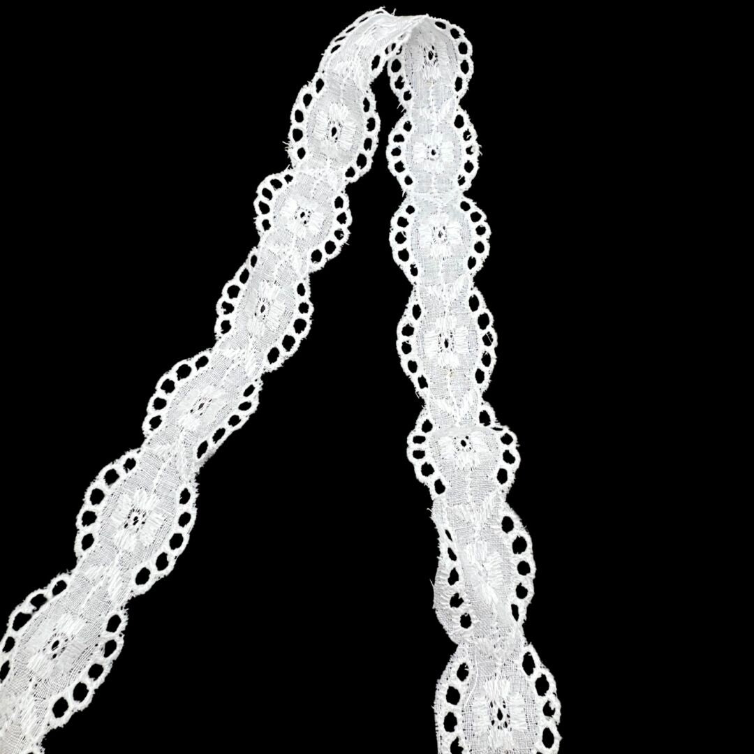 Cotton Austrian Broderie Anglaise Trim Agnes 25mm Wide Fold