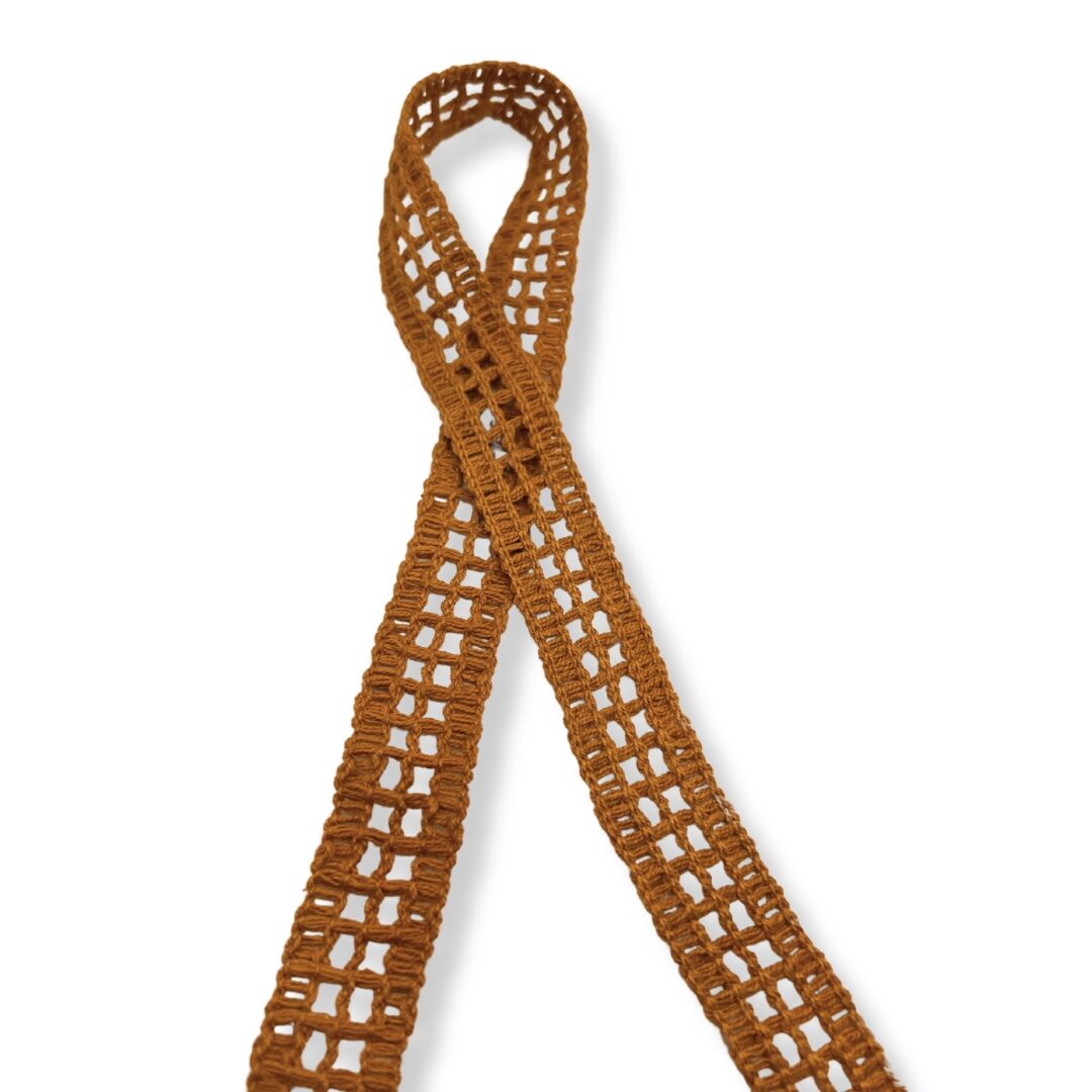 Cotton Openwork Lattice Trim Burnt Orange 2cm Wide Twist