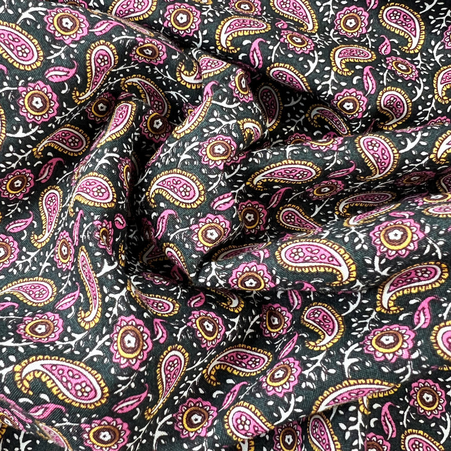 Cotton Poplin Fabric Dark Sage Pink Paisley Print Styles Little Things