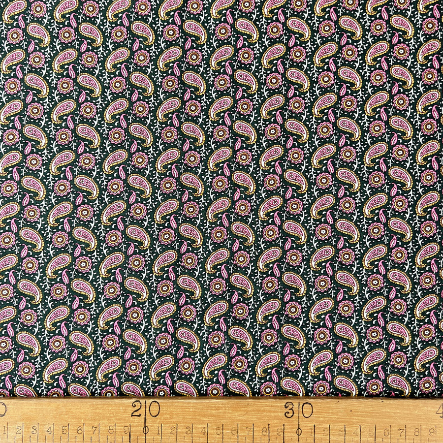 Cotton Poplin Fabric Dark Sage Pink Paisley Print Styles Little Things Ruler