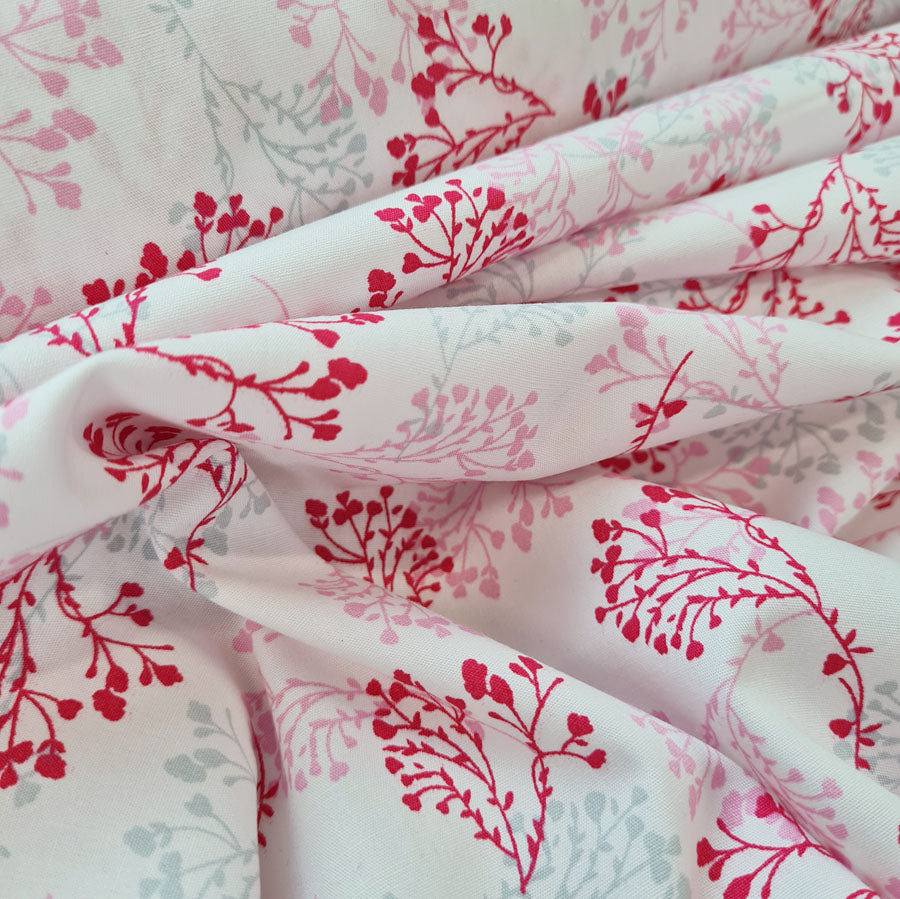 Cotton Poplin Floral Print Sewing Room Ivy Pink Close Up