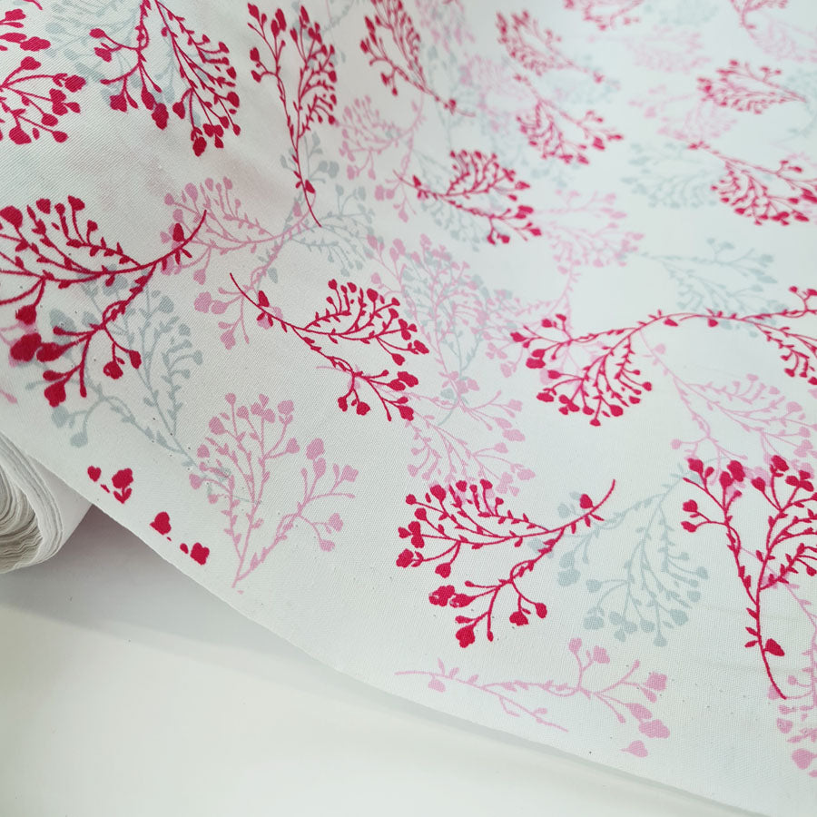 Cotton Poplin Floral Print Sewing Room Ivy Pink Roll2