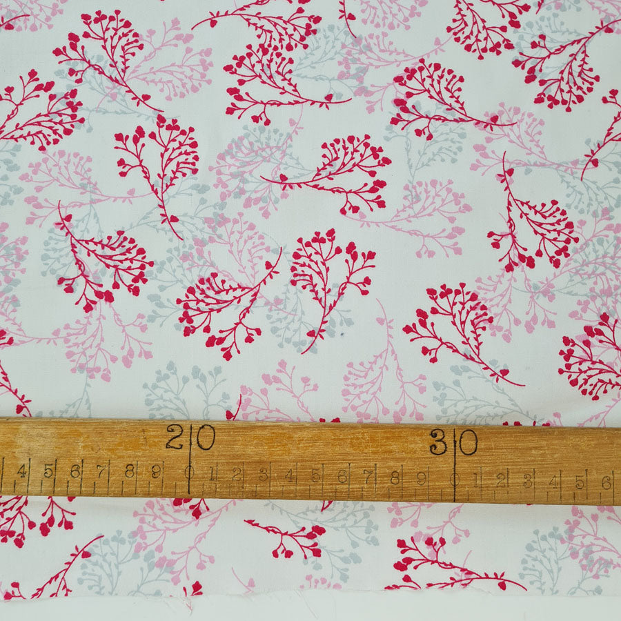 Cotton Poplin Floral Print Sewing Room Ivy Pink Ruler