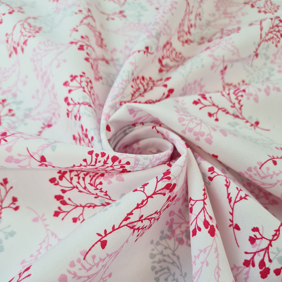 Cotton Poplin Floral Print Sewing Room Ivy Pink Twist