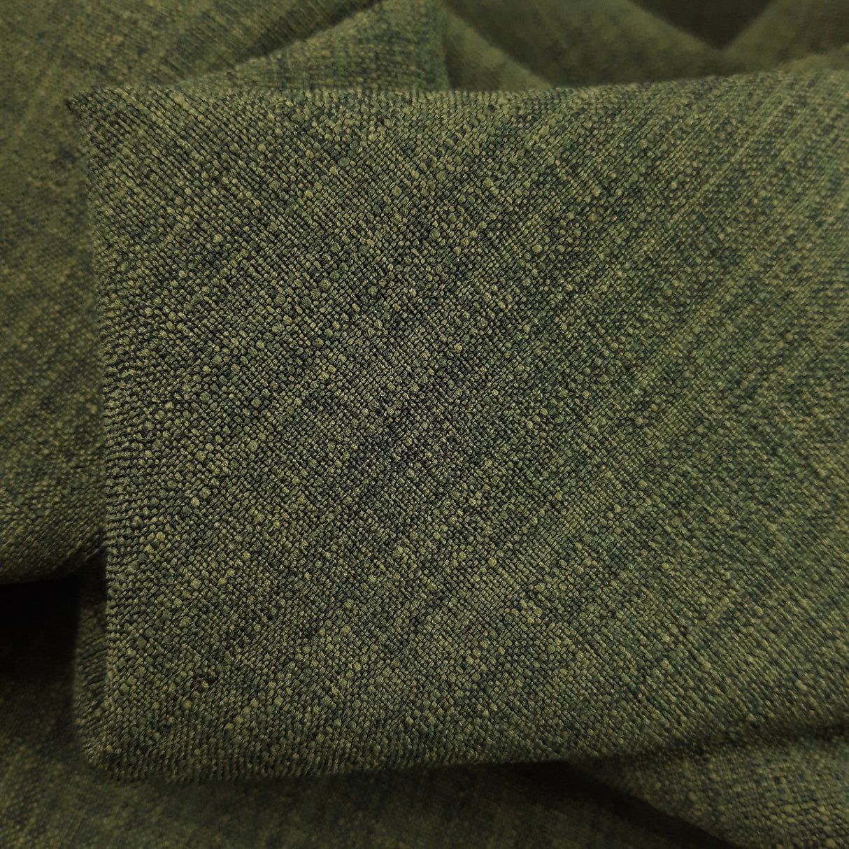 Cross Hatch Olive Polyester Linen Look Olive Dress Fabric Close Up Fabric Photo