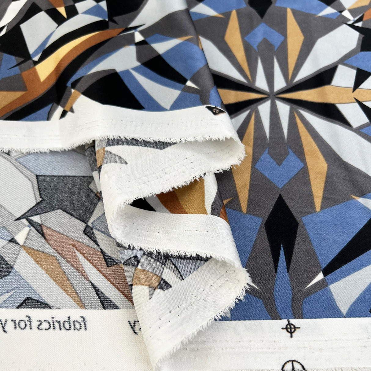 Crystal Reflections Polyester Satin Blue Brown Black Abstract Geometric Dress Fabric Fold