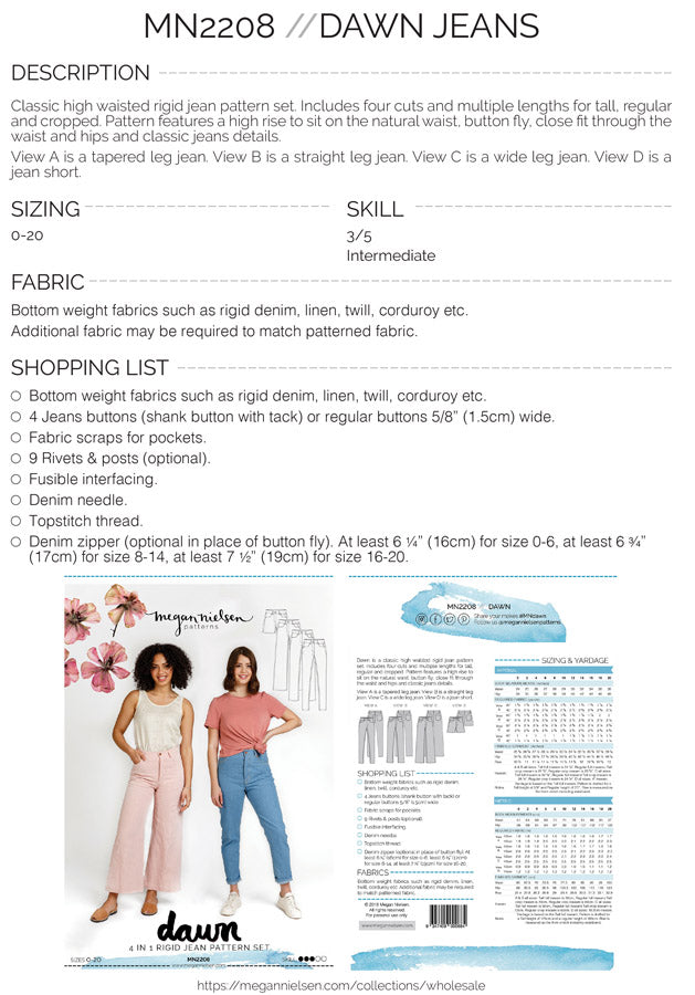 Dawn Jeans Pattern Megan Nielsen Info