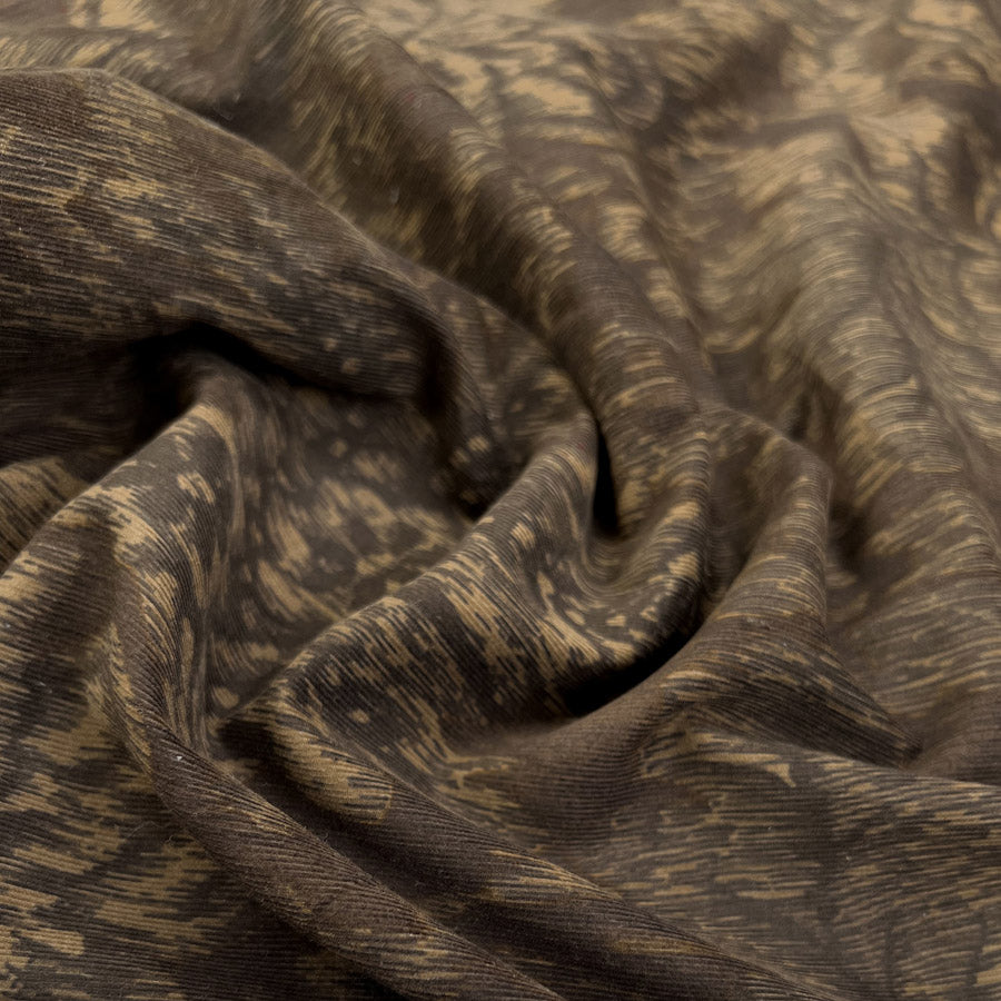 Deadstock needlecord rustic swirl cotton elastane woven corduroy brown dress fabric cu