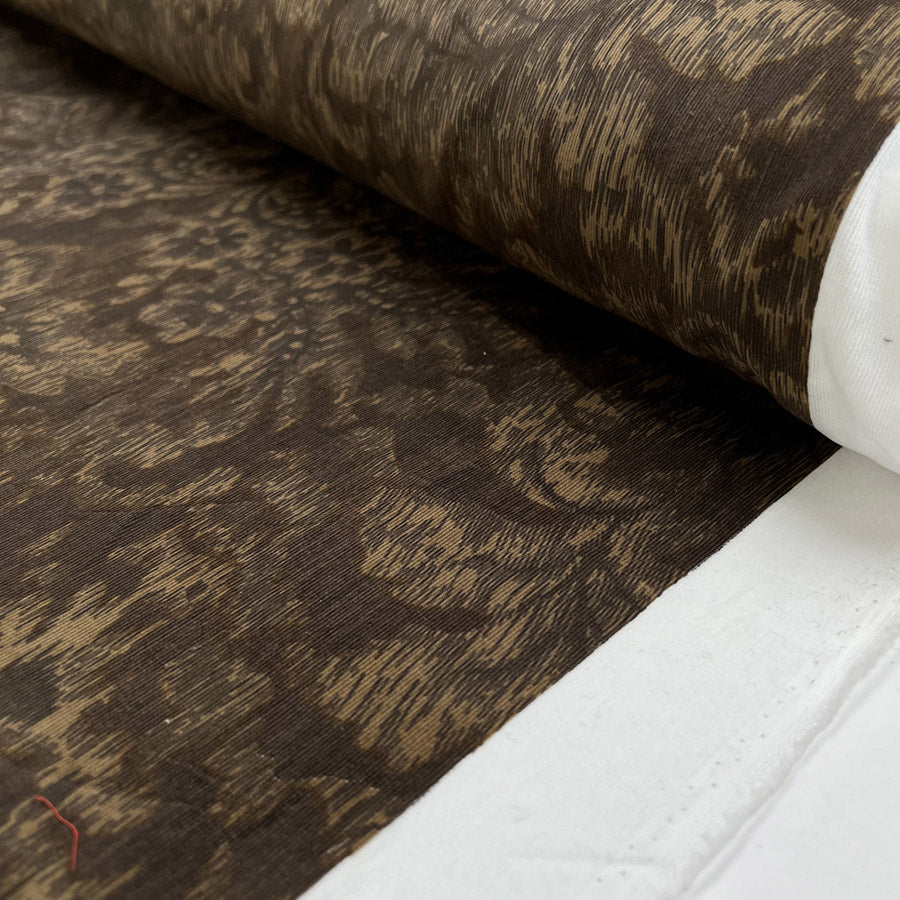 Deadstock needlecord rustic swirl cotton elastane woven corduroy brown dress fabric roll