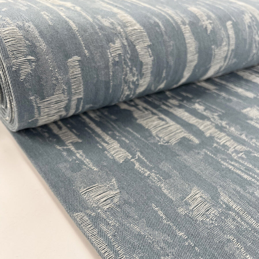 Denim Deconstruct Pale Blue Cotton Polyester Distressed 10 5oz Jacketing Fabric Bolt