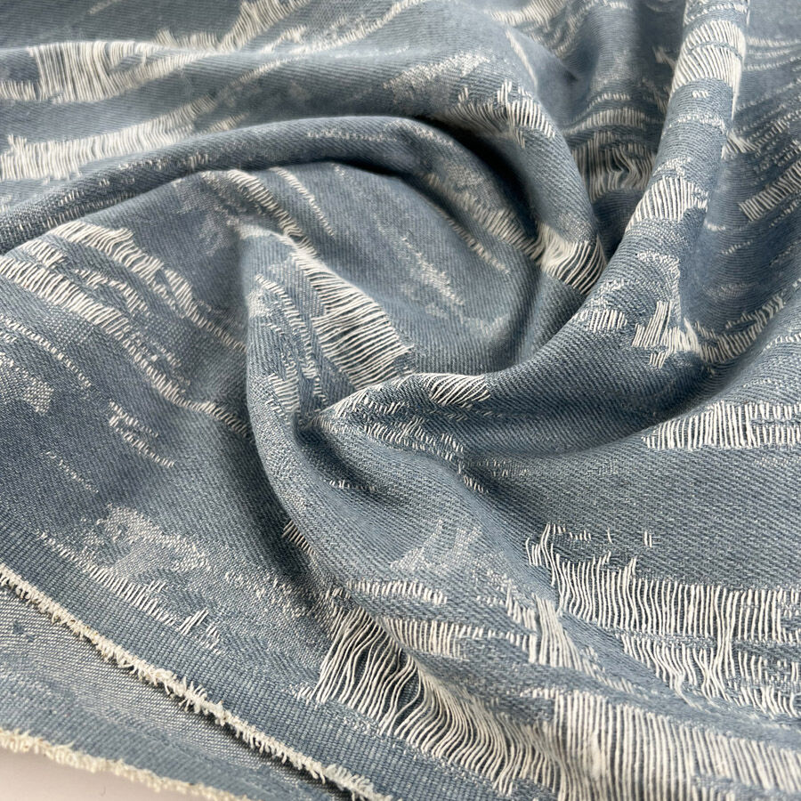 Denim Deconstruct Pale Blue Cotton Polyester Distressed 10 5oz Jacketing Fabric