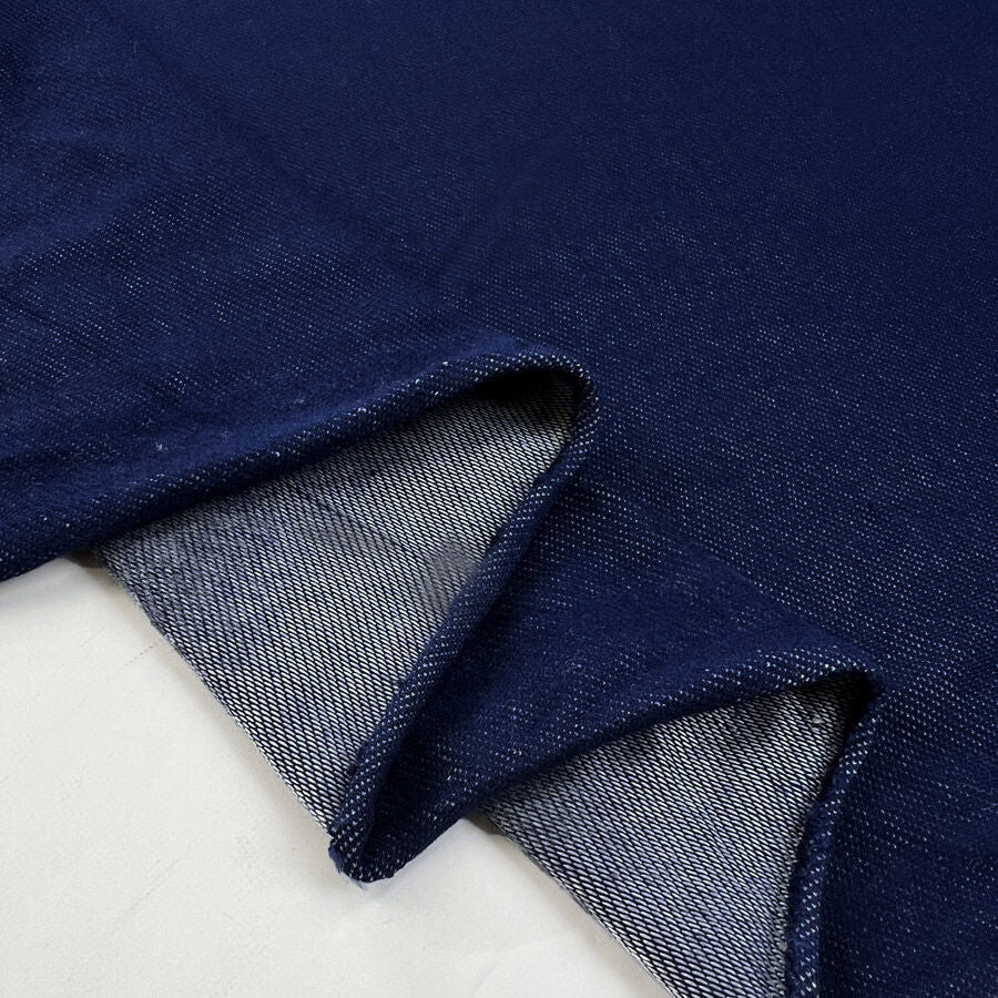 Denim Jersey Indigo Cotton Polyester Spandex Stretch Knit Blue Fabric Fold