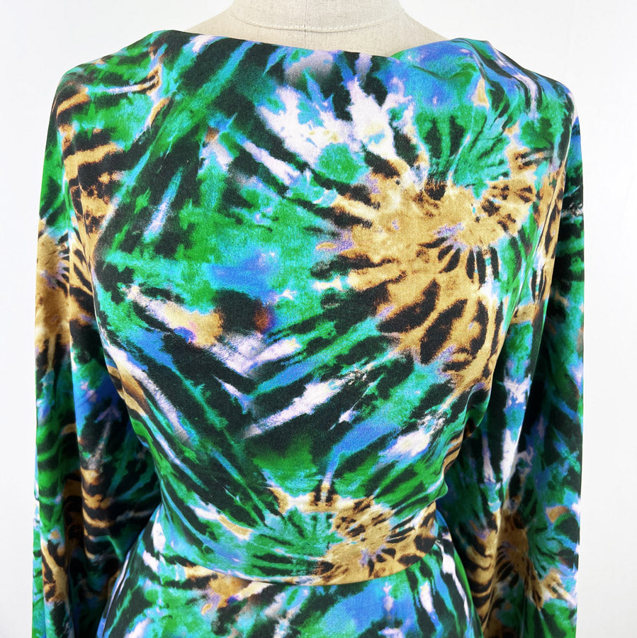 Digital Viscose Dress Fabric Tie Dye Festival Download Green Chest