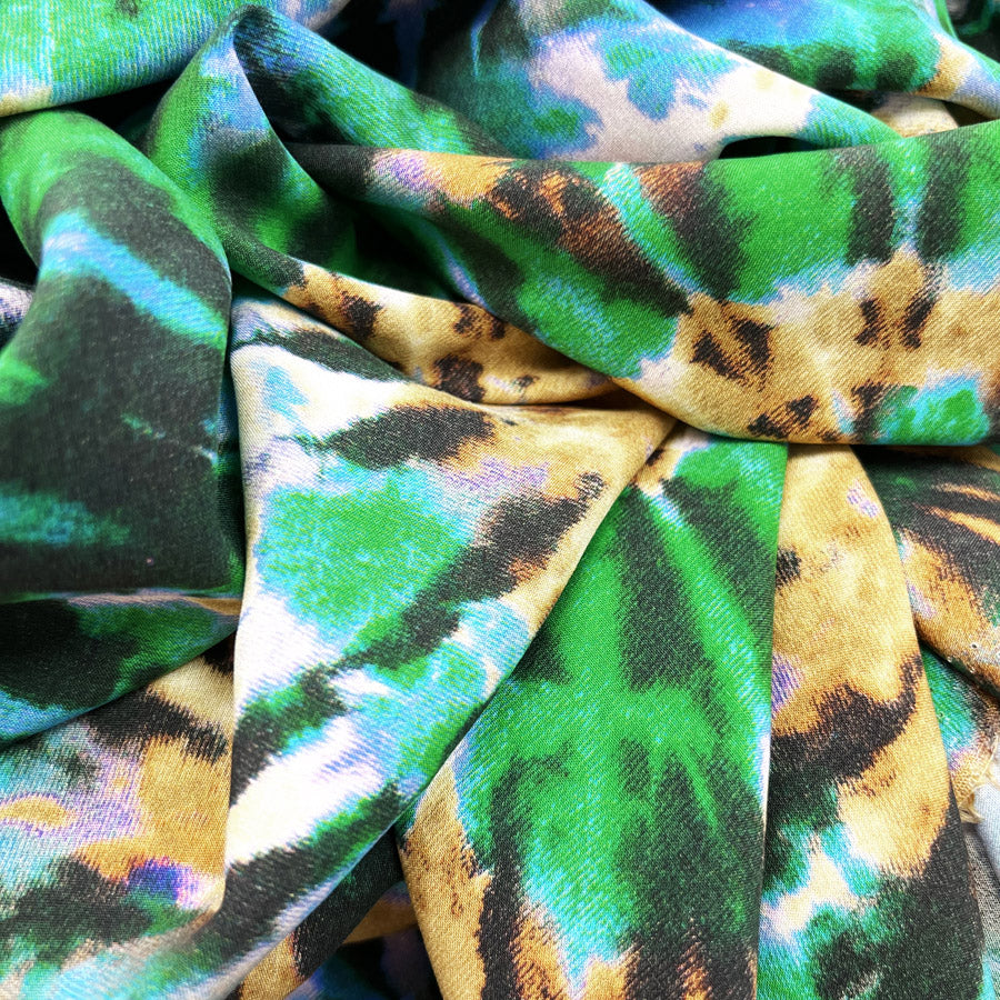 Digital Viscose Dress Fabric Tie Dye Festival Download Green