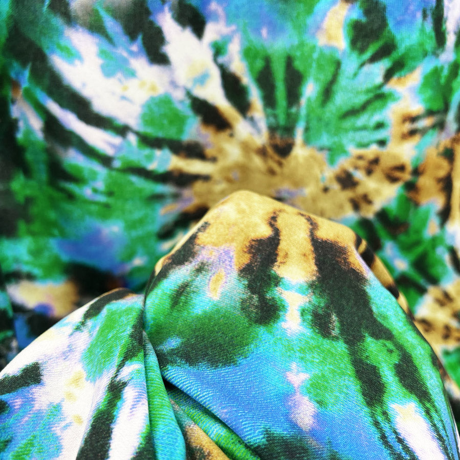 Digital Viscose Dress Fabric Tie Dye Festival Download Green Cu2