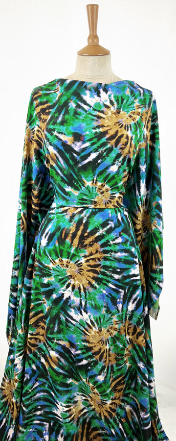 Digital Viscose Dress Fabric Tie Dye Festival Download Green Dress