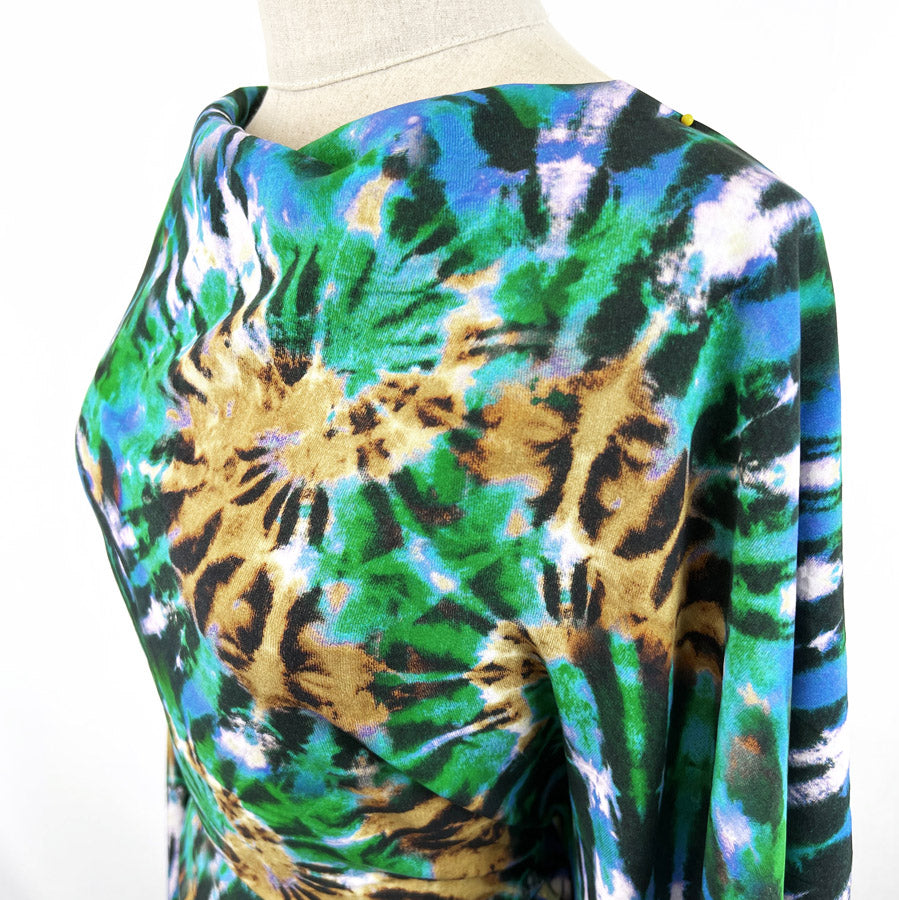 Digital Viscose Dress Fabric Tie Dye Festival Download Green Side