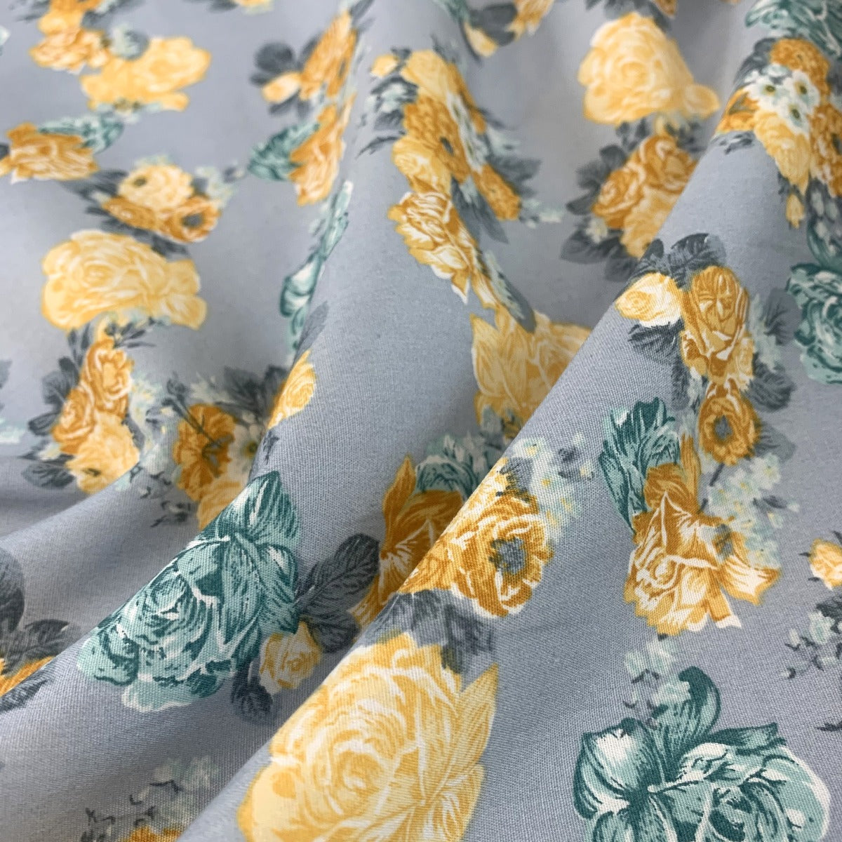 Doodle Grey Lemon Floral Dress Craft Cotton Material Fold