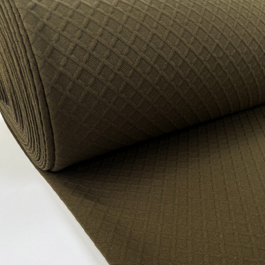 Double Trouble Jacquard Jersey Olive Jumper Knit Diamond Stretch Polyester Elastane Fabric Bolt