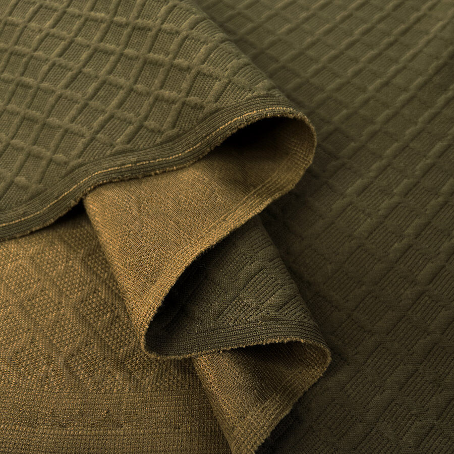 Double Trouble Jacquard Jersey Olive Jumper Knit Diamond Stretch Polyester Elastane Fabric Fold