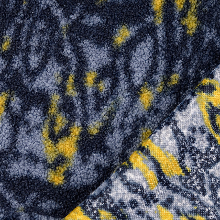 Drake Blue Yellow Abstract Digitally Printed Faux Fur Polyester Coating Fabric Fold