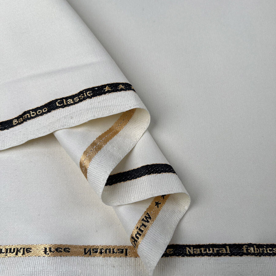 Draper Organic Bamboo Blend Suiting Cream Recylced Polyester Lycra Fabric Fold