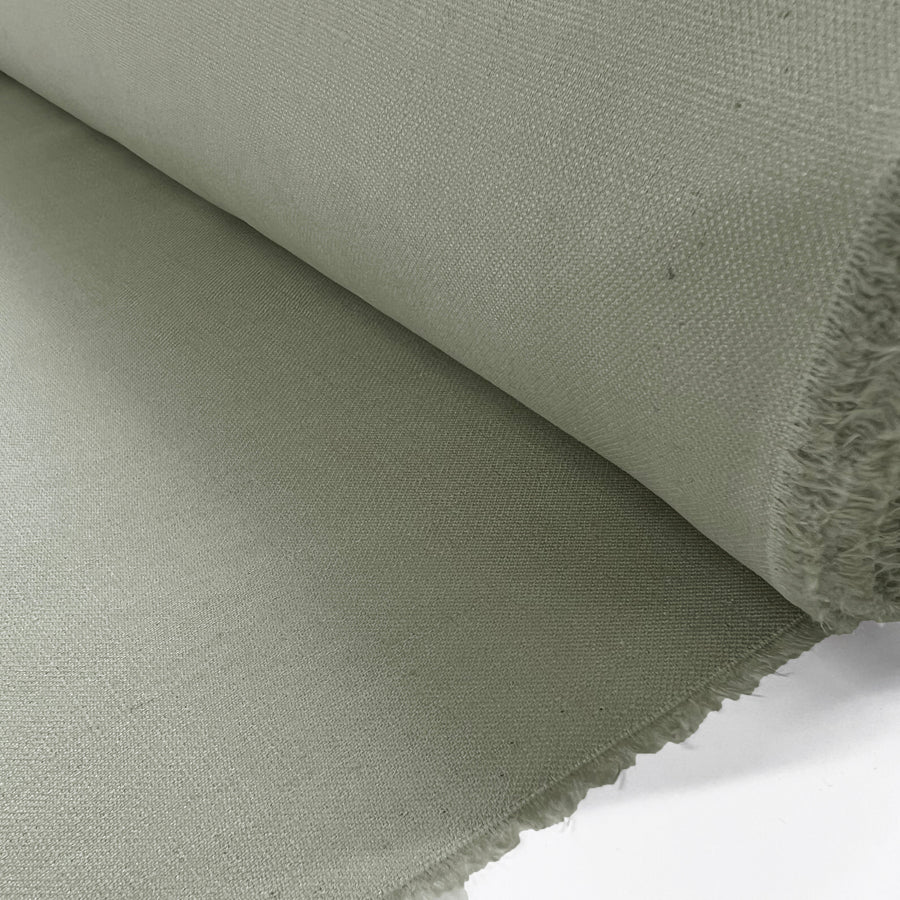 Dusty Plain Cotton Linen Beige Sage Shirting Fabric Woven In France Roll
