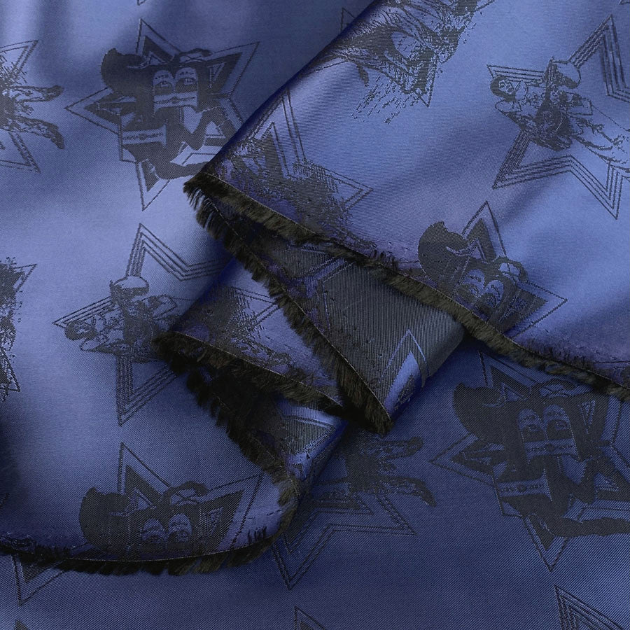 E210 Greatest Showman Blue Royal Blue Elephant Polyester Woven Lining Fabric Close Up Fabric Photo