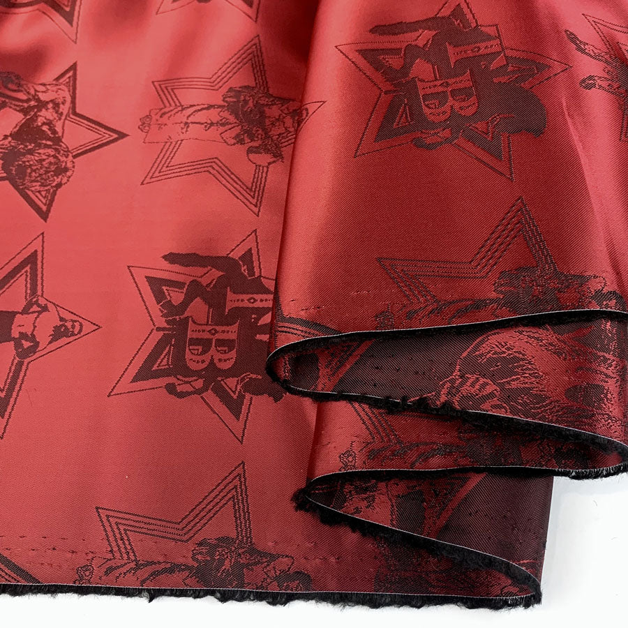 E210 Greatest Showman Red Characters Animals Woven Viscose Acetate Dress Lining Fabric Close Up Fabric Photo