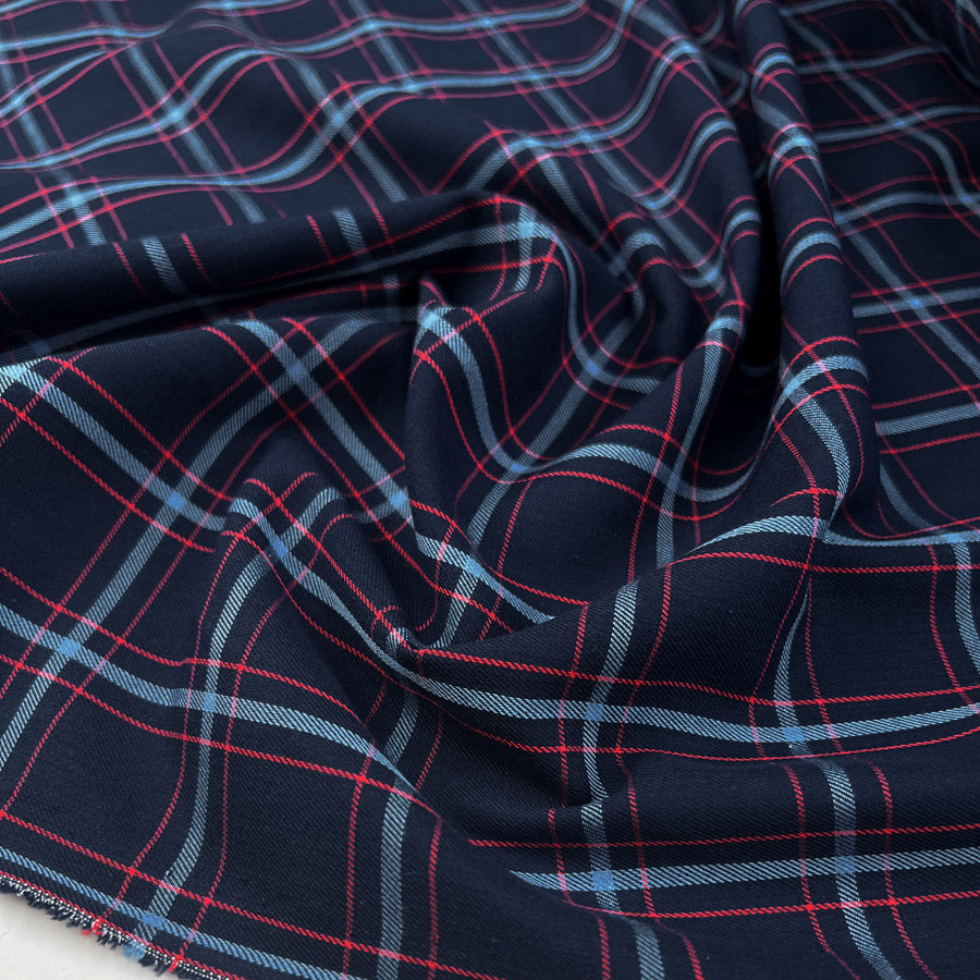 Eddie Check Cotton Twill Navy Red Blue Shirting Fabric