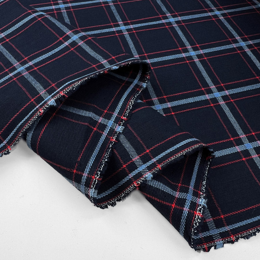 Eddie Check Cotton Twill Navy Red Blue Shirting Fabric Fold