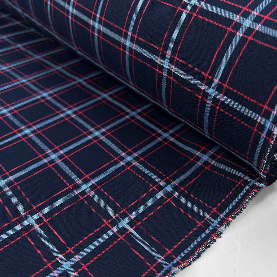 Eddie Check Cotton Twill Navy Red Blue Shirting Fabric Roll