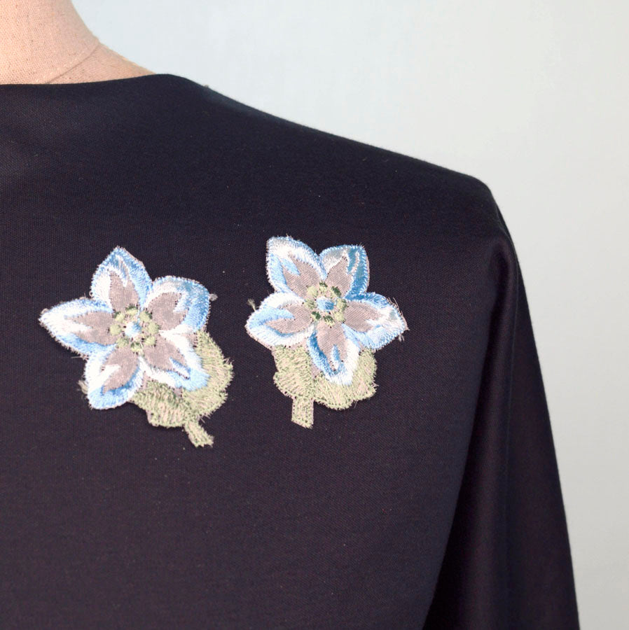 Embroidered Patch Blue Flower Crafts Fabric M