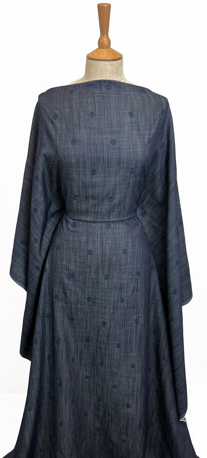 Embroidered Floral Indigo Fine 6oz Cotton Denim Shirting Fabric Embden Dress