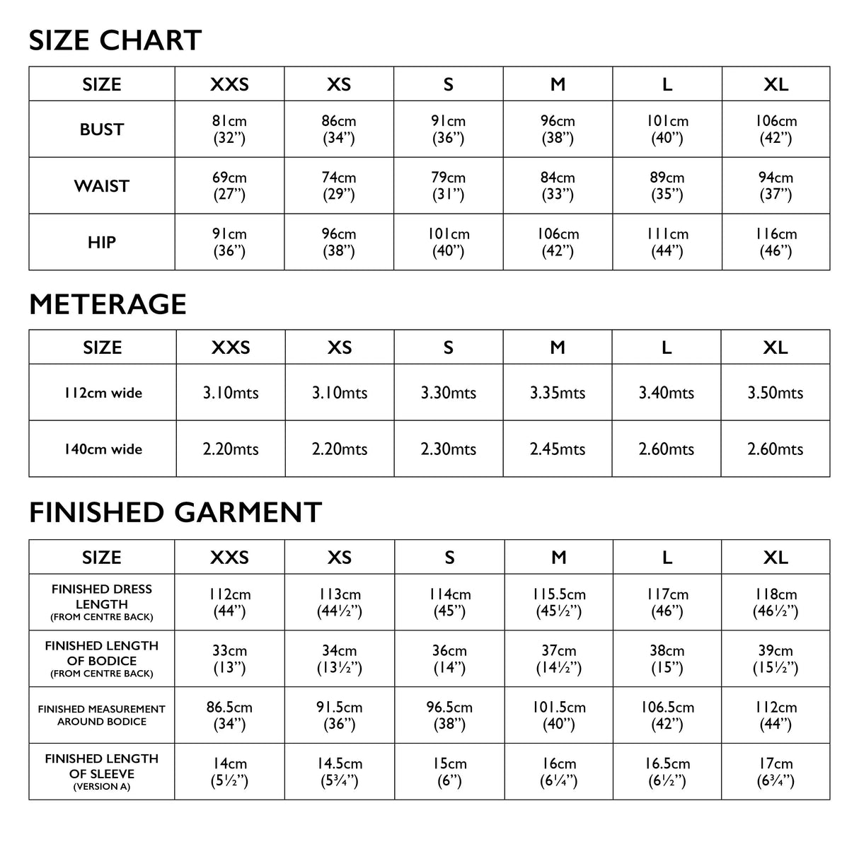 Eva dress size chart 6 16
