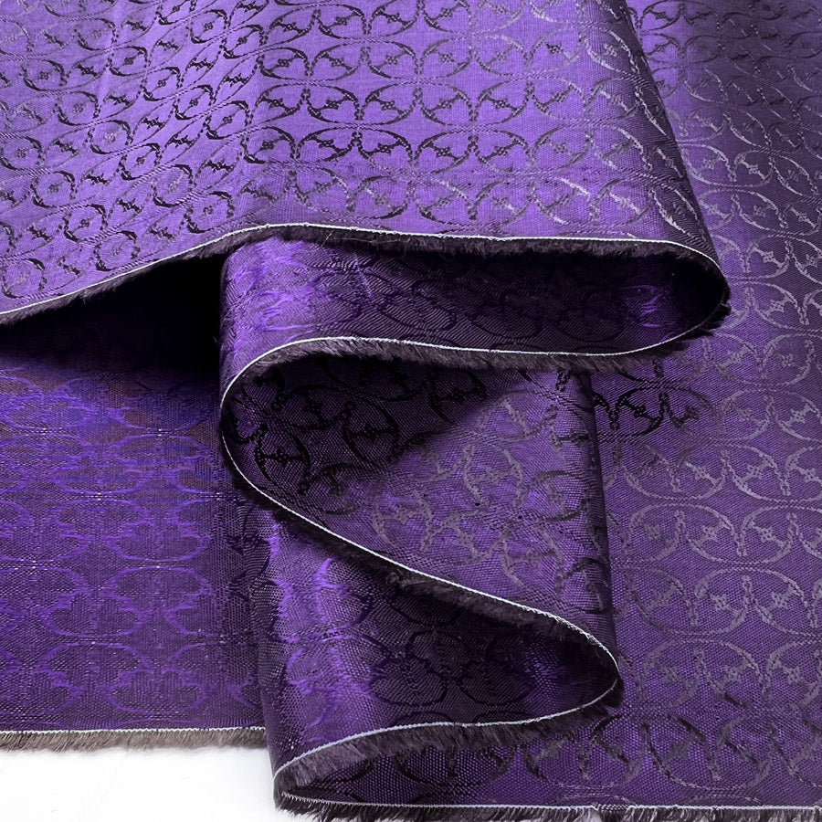Ezio Guinevere Viscose Acetate Abstract Printed Purple Italian Lining Fabric Fold