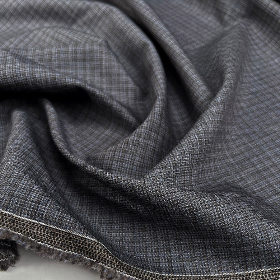 Fine Dogtooth Check Wool Shirting Fabric Coalport Grey
