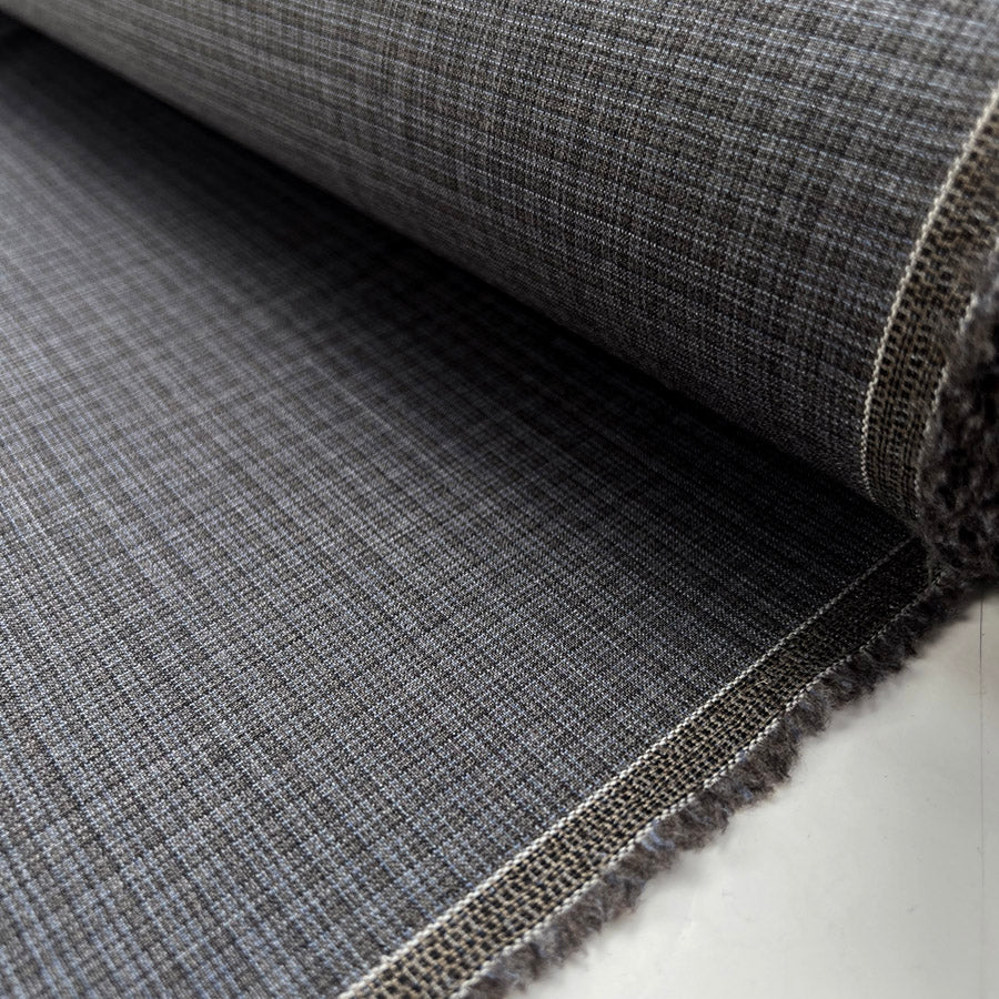 Fine Dogtooth Check Wool Shirting Fabric Coalport Grey Roll