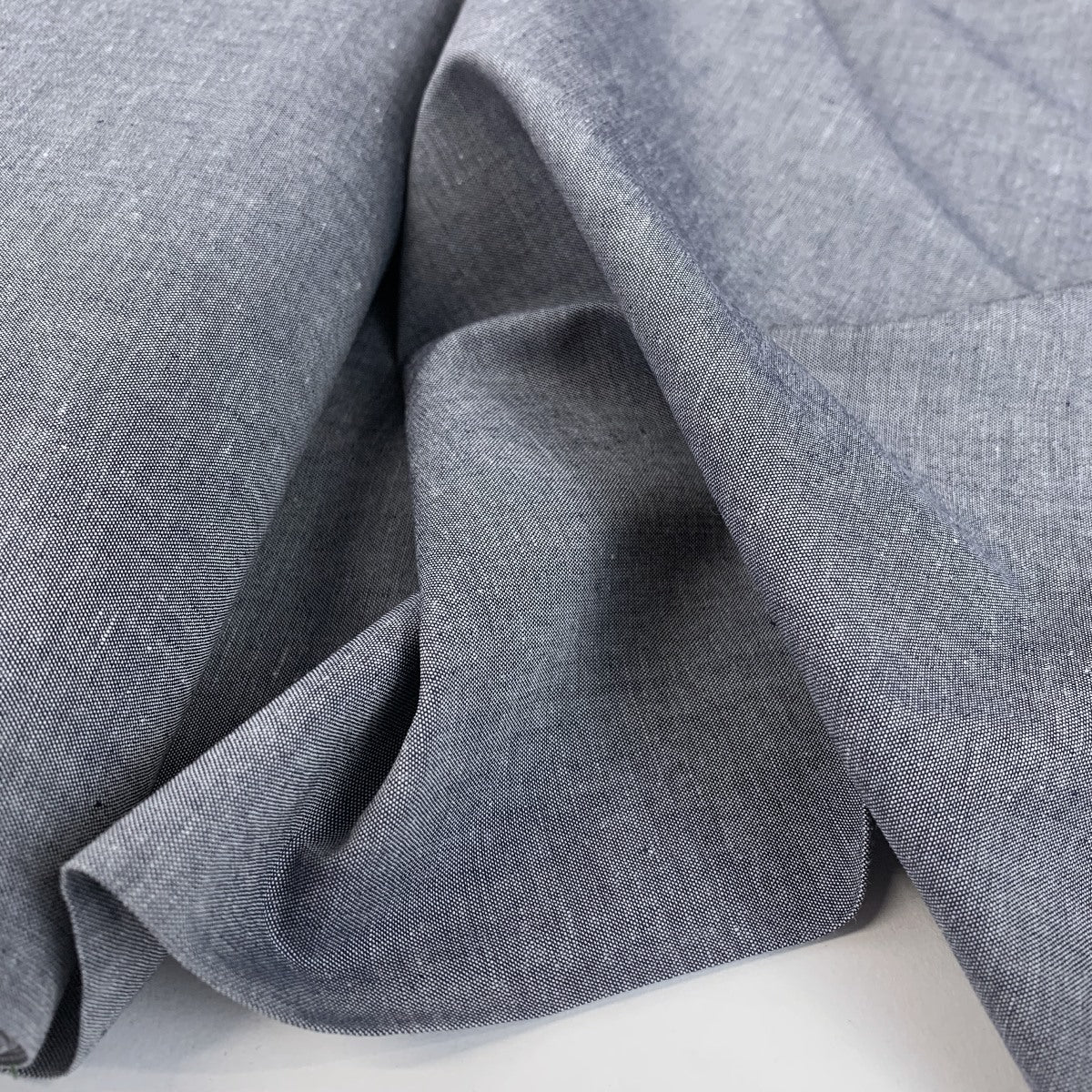 Finest Chambray Navy Lightweight Cotton Fabric Fold 2